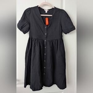 Black Linen Button-Down Dress
